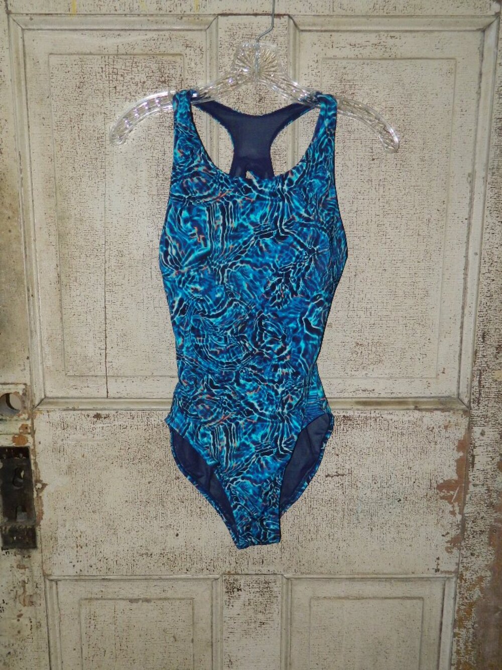 TYR One Pc Swimsuit Womens Blue Abstract Controlfit Racerback Sz S (R-14)